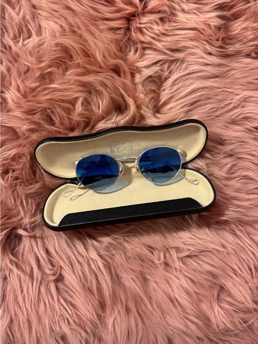 Round Blue Lens Sunglasses with Silver Frame